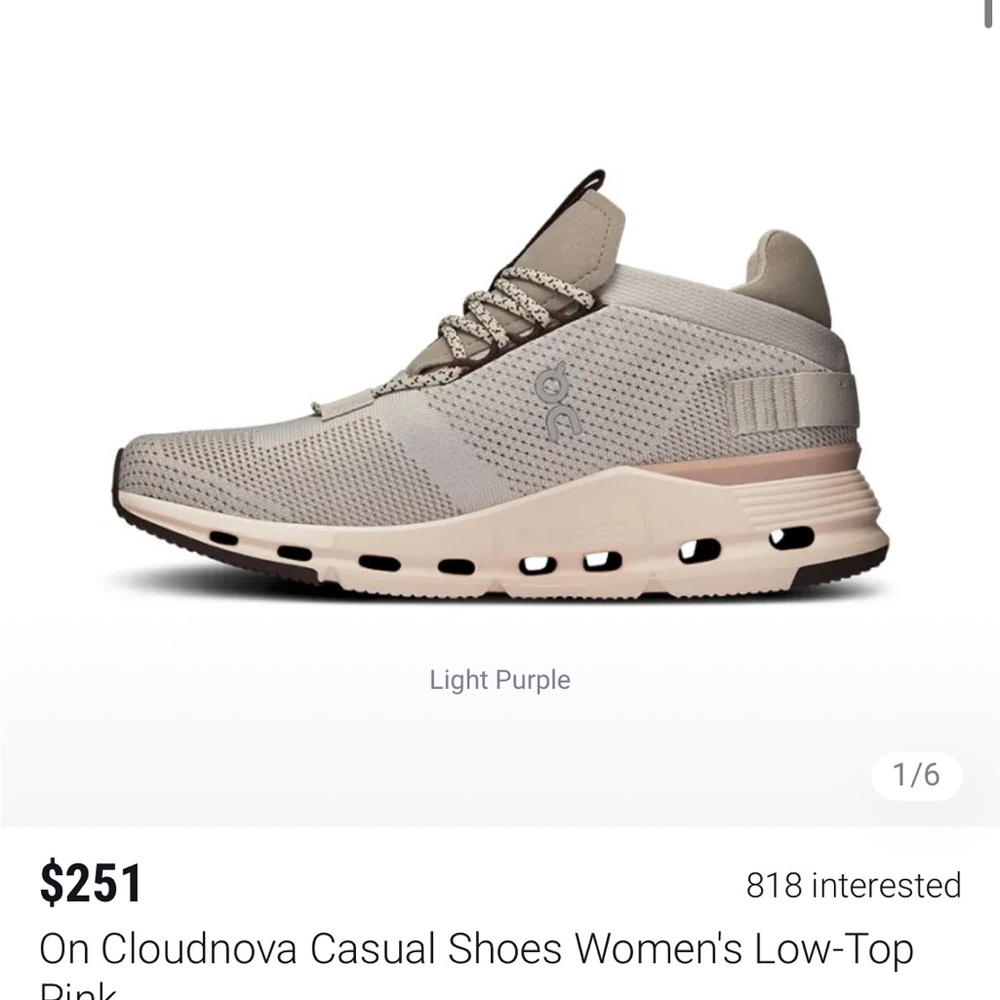 Women’s Pink and grey on cloud nova sneakers.